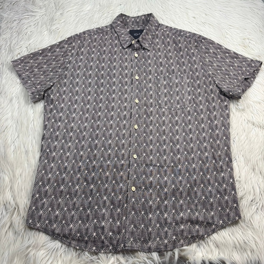 Rails Men's M Brown Tin Stamp Printed Carson Shirt Linen Blend Resort Cabana